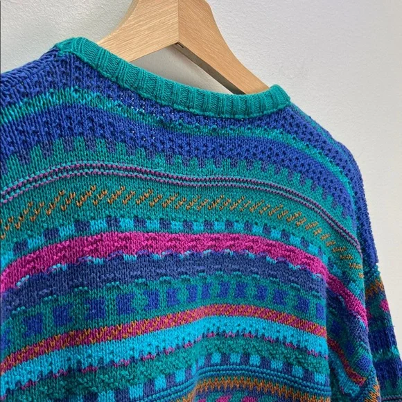 Vintage Alps Multicolor Knit Patterned Sweater Crew Neck Womens Medium Retro - Picture 7 of 8